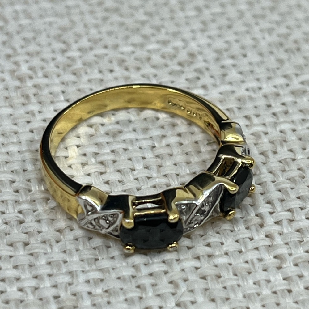 Vintage Black Onyx & CZ Accent Ring - Gold Over Sterling Silver (Size 6.75) - Picture 8 of 17